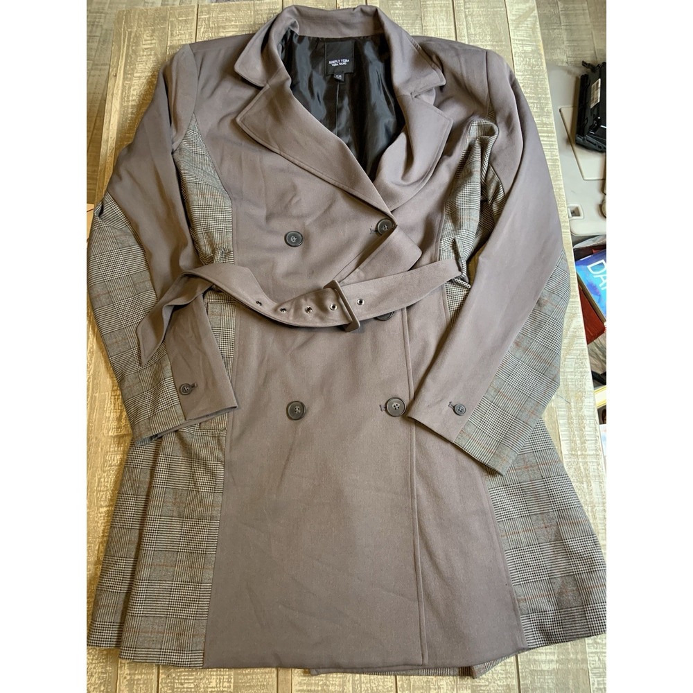 Simply Vera Vera Wang Women Size XXL Plaid Double Breasted Coat Jacket With Belt